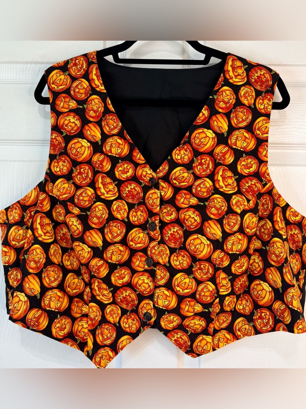 Vintage 90s Handmade Halloween Vest Jack-o-lantern Pumpkin Grannycore 2X